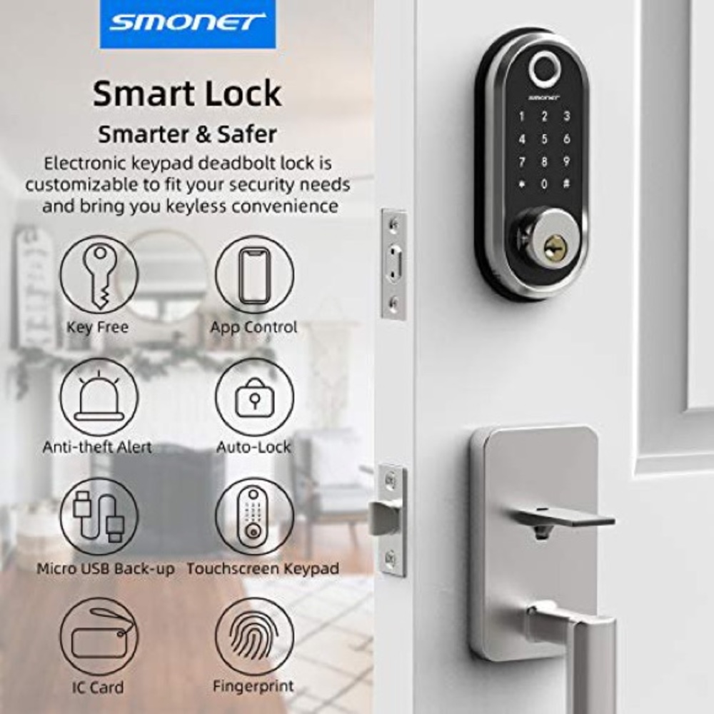 Smart door lock unlock 7 different ways Bluetooth, finger print, by phone etc